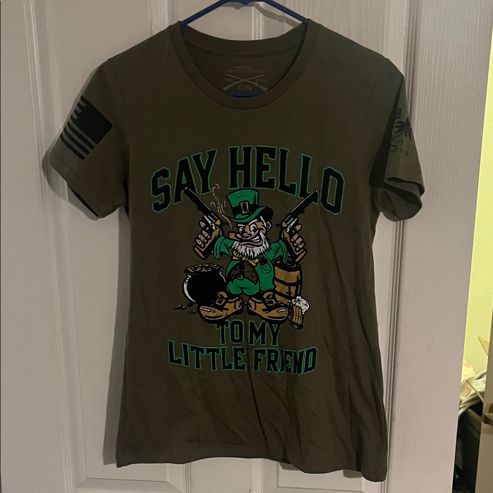 Grunt Style- Olive Green 'Say Hello to my Little Friend' Tee size Medium